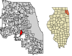 Location of Burr Ridge in DuPage County, Illinois.