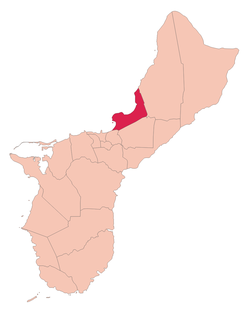 Location of Tamuning within the Territory of Guam.