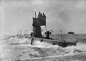 HMS B6 in the solent viewed from behind