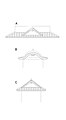 Three types of roofing gables used in Imperial Crown Style architecture. Fig.A Chidori Gable, Fig.B Karahafu Gable Fig. C Irimoya Gable. Modern building techniques and materials are sometimes used to incorporate these designs.