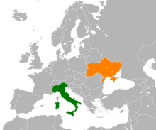 Itálie (zeleně) a Ukrajina (oranžově) na mapě Evropy