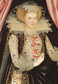 Engelse vrouw met een reticellakanten kraag en manchetten gekleurd met geel stijfsel, circa 1614-1618