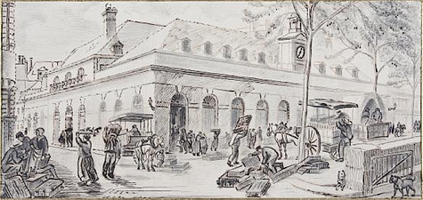 Alphonse Trimolet : Le Marché de la Vallée, dessin, juin 1867, musée Carnavalet.