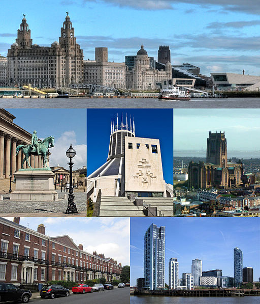 Top: Pier Head & the Mersey Ferry Middle: St George's Hall, the Metropolitan Cathedral in addition to the Anglican Cathedral Bottom: the Georgian Quarter and Prince's Dock