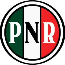 Logo of the Partido Nacional Revolucionario, with the colors of the Mexican flag Logo Partido Nacional Revolucionario.svg