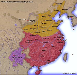 Восточная Азия в начале XIII века. Территория Дали (бывшего Наньчжао) окрашена сиреневым