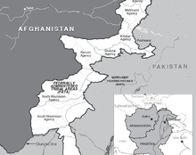 Military intelligence map: In 2007, the Uzbek IMU dominated the South Waziristan before forced out from the country by tribes and the armed forces in 2008. Map of FATA in Pakistan.PNG