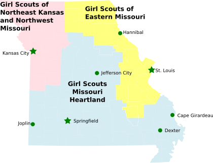 Map of Girl Scout Councils in Missouri