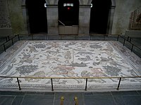 The Worcester Hunt, in Worcester Art Museum, is the largest Antioch Mosaic in the United States. Mosaics, Worcester Art Museum - IMG 7443.JPG