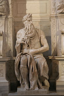 Michelangelo's Moses, (c. 1513-1515), San Pietro in Vincoli, Rome, for the tomb of Pope Julius II Moses San Pietro in Vincoli.jpg