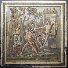 Emblema de mosaïque représentant Apollon et Marsyas (Musée de l'Éphèbe d'Agde).