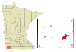 Location of the city of Worthingtonwithin Nobles Countyin the state of Minnesota