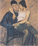 Dois amantes (Liebespaar), c. 1914, tinta colada na depenagem, 101,5 x 83,5 cm, coleção particular