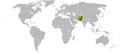 Map indicating locations of Pakistan and Afghanistan