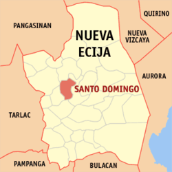 Map of Nueva Ecija showing the location of Santo Domingo