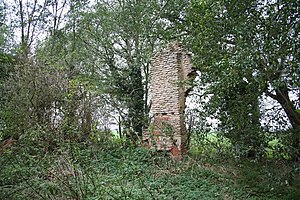 English: Ruined house at Swinthorpe The chimne...