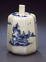 Sake flask (Tokkuri) with landscape, 2nd half 18th century