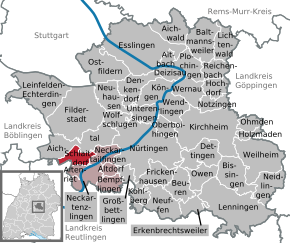 Poziția Schlaitdorf pe harta districtului Esslingen