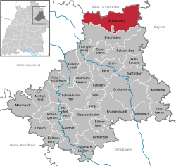 Elhelyezkedése Baden-Württemberg térképén