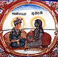 Sri Chand (right) seated with his brother Lakhmi Das (left). Fresco from Gurdwara Baba Atal in Amritsar