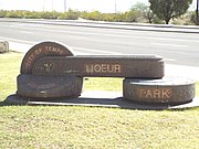 Entrance to Moeur Park which was established in 1933 and is located on Mill Ave. The park was named after Dr. Benjamin B. Moeur who served two terms as governor of Arizona.