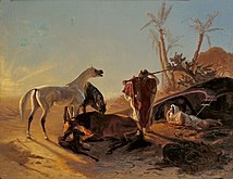 アラビアの馬と休息するベドウィン人夫婦(1853)