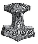Drawing of a Mjolnir pendant found in 1877 in Skåne, Sweden.