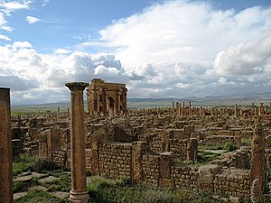 Trajan's Arch within the Roman ruins of Timgad.