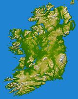 Az Ír-sziget domborzati térképe