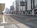 旧往線ホーム跡に設置されたラバーポール（ガイドポスト）（2017年4月）