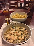 Shrimp and French fries as served in a local hotel, São Tomé