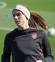 Morgan with the United States women's national team in Frisco, Texas, February 2012 Alex Morgan USA Warmup.jpg