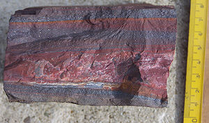 English: Rock sample from a banded iron format...