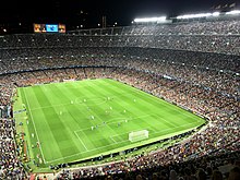 Football is by far the most popular sport in Europe. This picture shows Camp Nou in Barcelona before the renovation works started. Barcelona vs Inter 2019 2.jpg