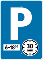 Bild 253 V Parkplatz mit begrenzter Parkdauer; Benutzung nur mit Parkscheibe