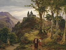 Romantische Landschaft mit Klosteranlage , 1834