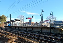 A train station with a single high-level platform