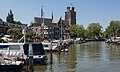 Dordrecht, view to the church (Grote Kerk) from the bridge (Lange IJzeren Brug)