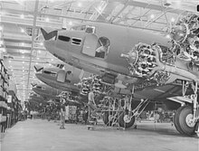 C-47 transport planes being built in the Douglas Aircraft Company plant in Long Beach during World War II Douglas Aircraft plant, Long Beach, CA.tiff