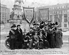 Equal Suffrage League of Virginia in front of Washington Monument, Capitol Square, Richmond, February 1915 Equal Suffrage League of Richmond, Va., February 1915.jpg