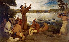 A painting of Father Hennepin 'discovering' Saint Anthony Falls Father Hennepin at the Falls of St. Anthony.jpg