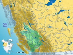 Fraser Rivers afvandingsområde vist med grøn