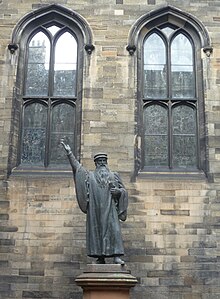 Statue of John Knox outside the Assembly Hall John Knox statue outside the Assembly Hall on the Mound, Edinburgh.jpg