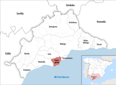 Die Lage des Gerichtsbezirk Fuengirola in der Provinz Málaga