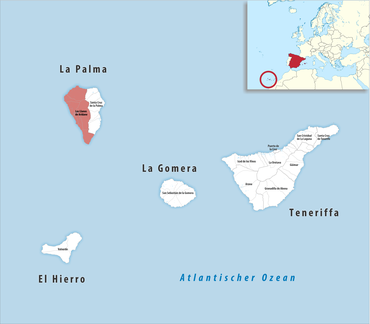 Die Lage des Gerichtsbezirk Los Llanos de Aridane in der Provinz Santa Cruz de Tenerife