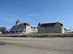 Spa buildings at the beach showing local resort architecture