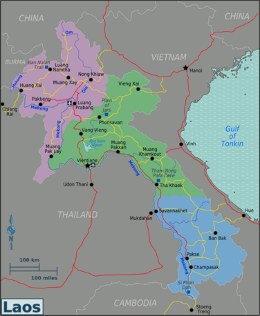 Mapa regionů Laosu