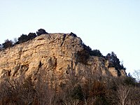 Maiden's Rock, from which legend has it the Dakota maiden named Winona leapt to her death Maiden Rock at Lake Pepin.jpg