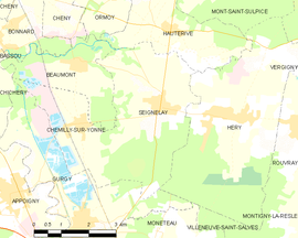 Mapa obce Seignelay