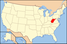 Map of the United States with لویدیځه ویرجینیا highlighted